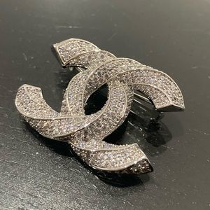 Pave Silver CC Chanel Brooch
